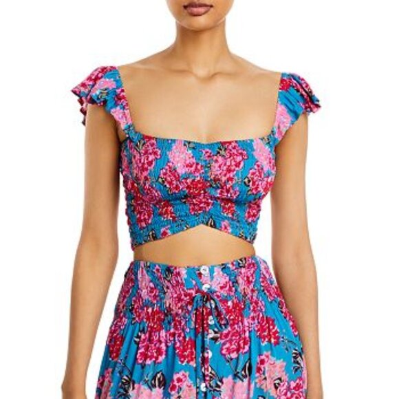 Tiare Hawaii NWT Rio Tosca (Blue/Red/Pink) HOLLIE Smocked Crop Top, One Size - Picture 1 of 4